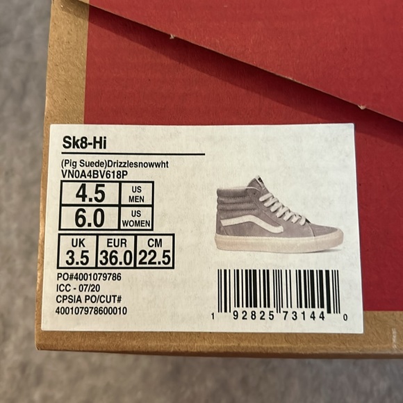 NWT Vans Pig Suede Sk-8 Hi Shoe Gray Men’s Size 4.5 Wmns Size 6 - Picture 6 of 6